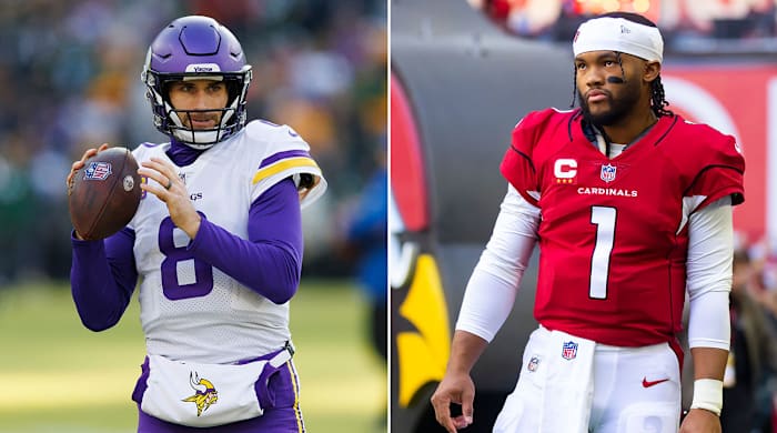Separate photos of Kirk Cousins and Kyler Murray